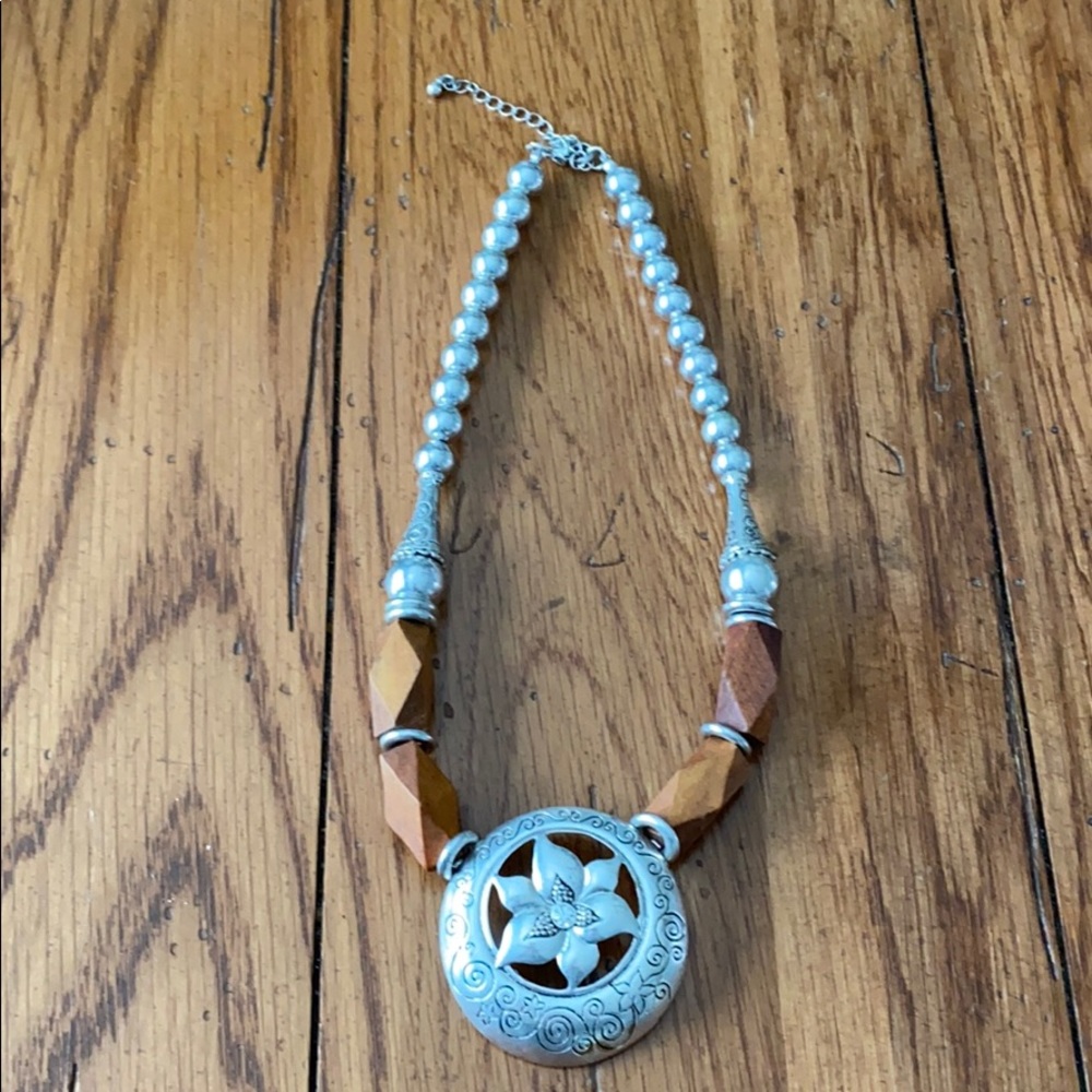 Cute Silver and Wooden Necklace